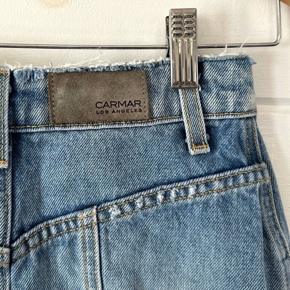 CARMAR Los Angeles Distressed Blue Jean Denim Button Front Mini skirt Sz 24 (0) - Picture 6 of 9